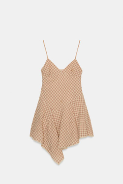 ZARA КОРОТКОЕ ПЛАТЬЕ В КЛЕТКУ С КРУЖЕВОМ, РАЗНОЦВЕТНЫЙ