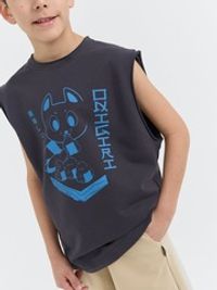 Футболка из футера без рукавов "Графит" с принтом 7+