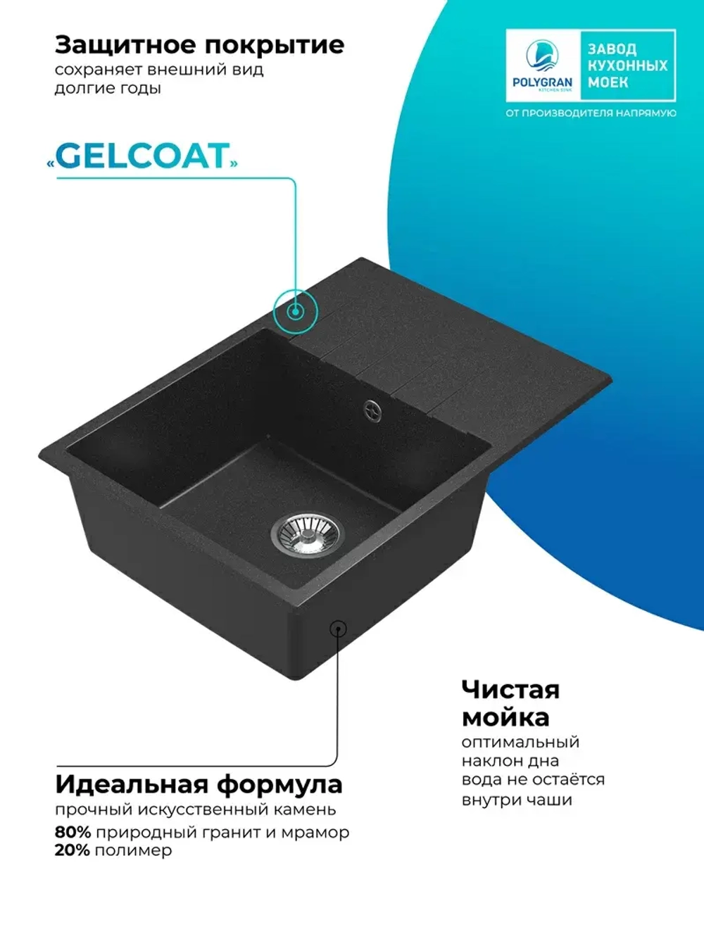 Мойка POLYGRAN DEKA-700 черный №16