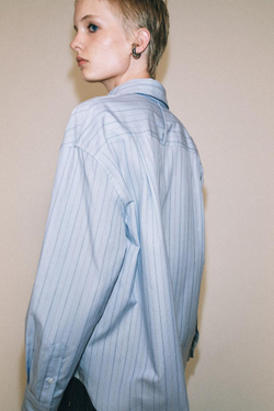 ZARA РУБАШКА OXFORD В ПОЛОСКУ — ZW COLLECTION, НЕБЕСНО-ГОЛУБОЙ
