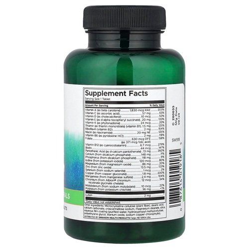 Swanson Vitamins, мультивитамины, без железа, для взрослых старше 50 лет, 100 таблеток