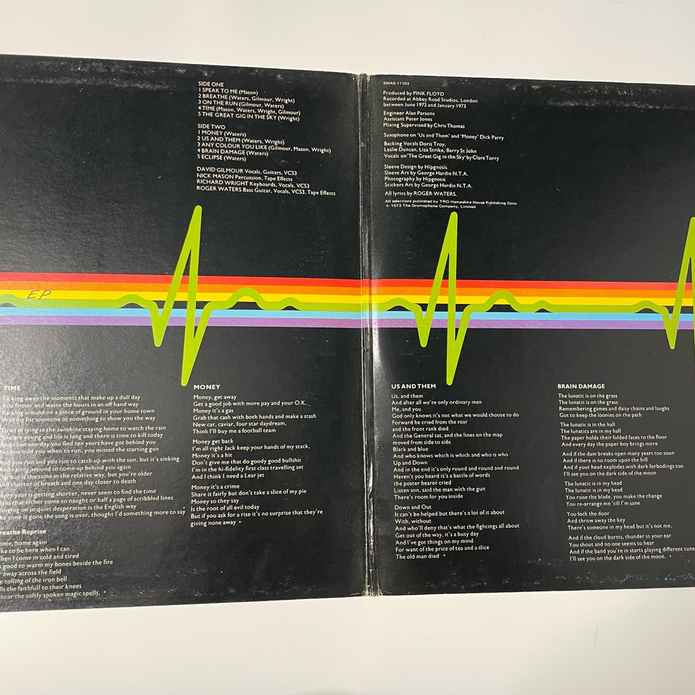 Винтажная виниловая пластинка LP Pink Floyd The Dark Side Of The Moon (США 1973) (Два Постера, Две Открытки) Полный Комплект