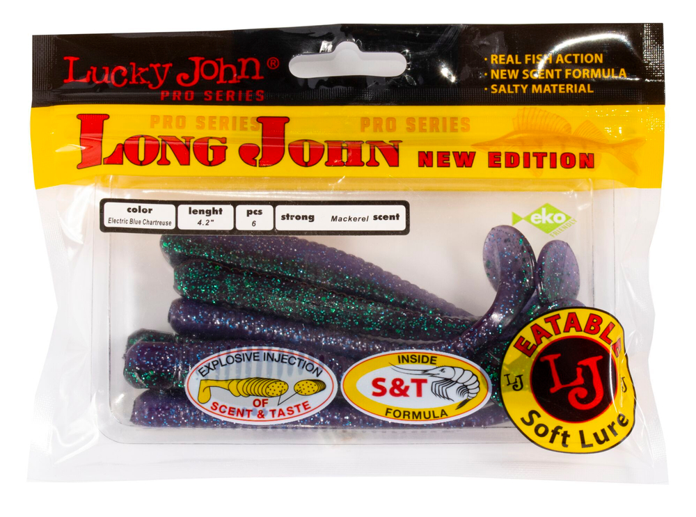 Виброхвосты съедобные LJ Pro Series LONG JOHN 4.2in (10,7 см), цв. T52, 6 шт.
