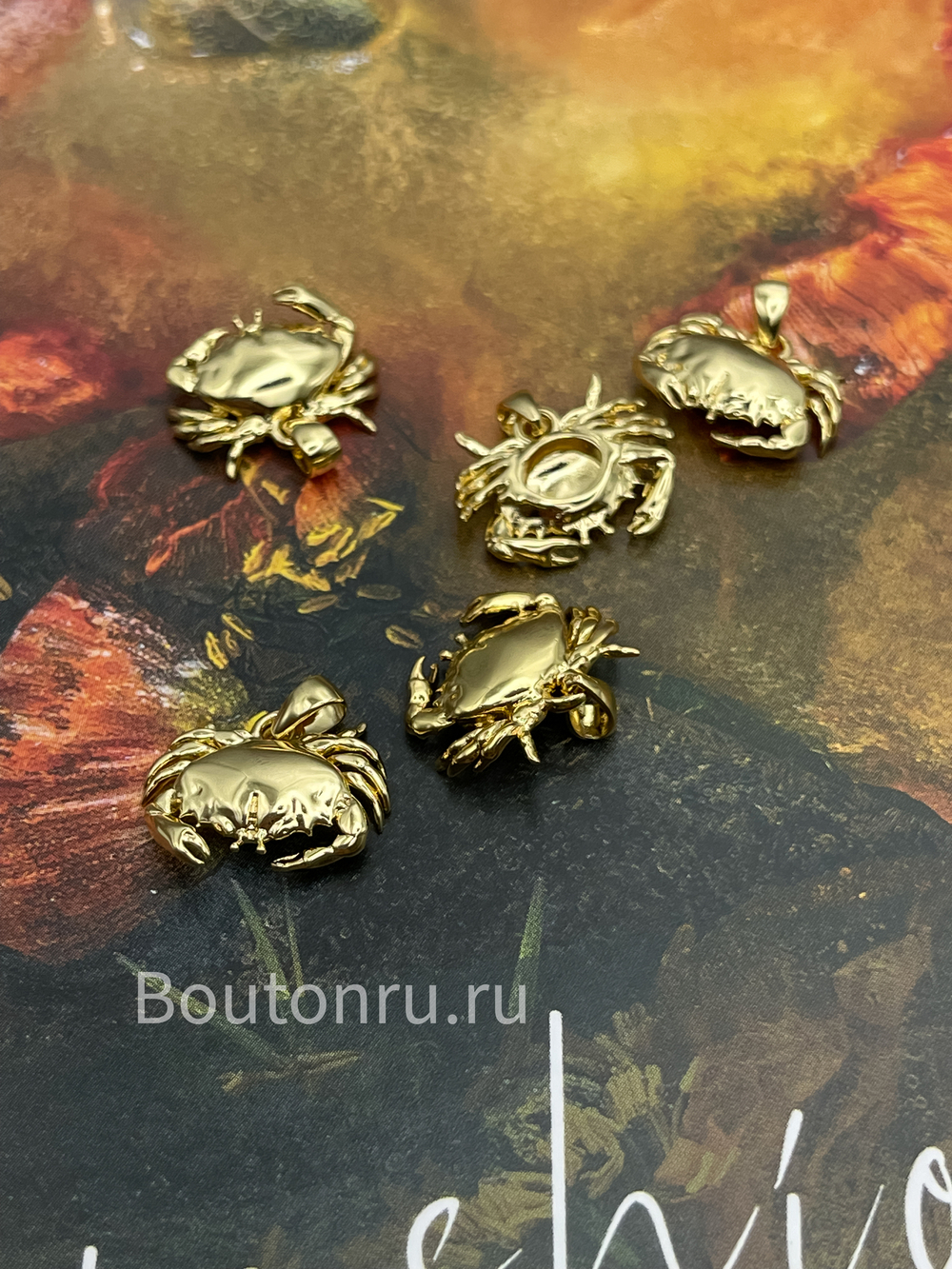Подвеска "Краб" золотистая 14х16 мм