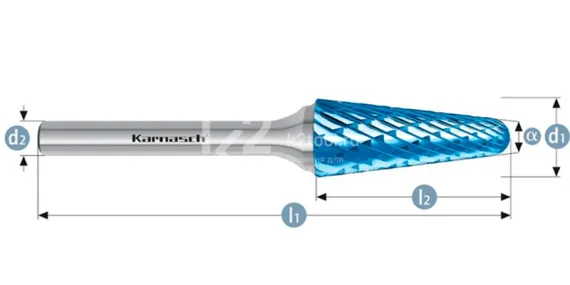 Борфреза твердосплавная Karnasch форма L, 6х18х6х50 мм, насечка HP-6, покрытие Blue-Tec, арт. 11.5084-020