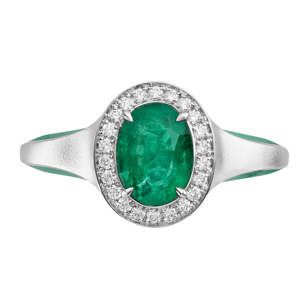 Кольцо с Изумрудом и Бриллиантами, Эмаль, R0143-0/5