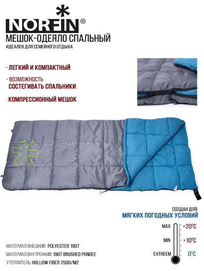 Спальный мешок NORFIN Alpine Comfort 250 (одеяло, +5°C)