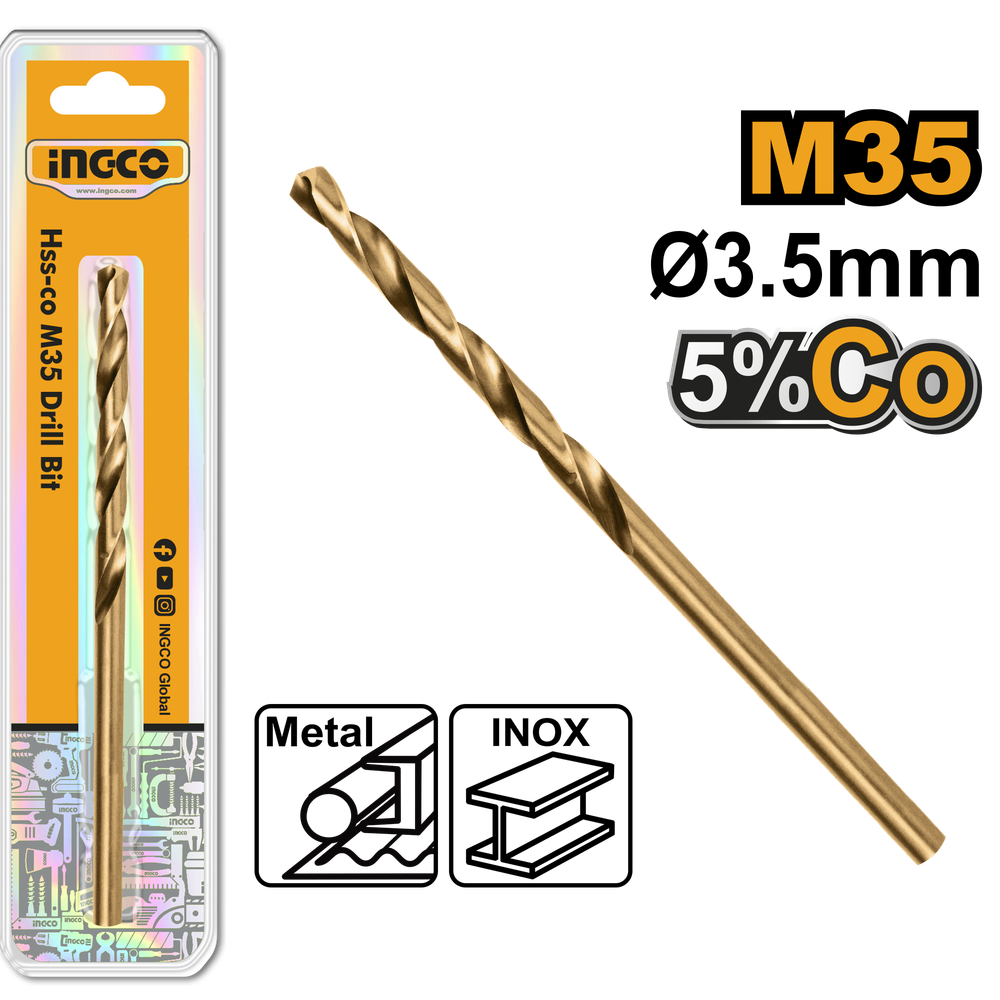 Сверло по металлу кобальтовое HSS-CO M35 3.5 мм INGCO DBT01130351 INDUSTRIAL