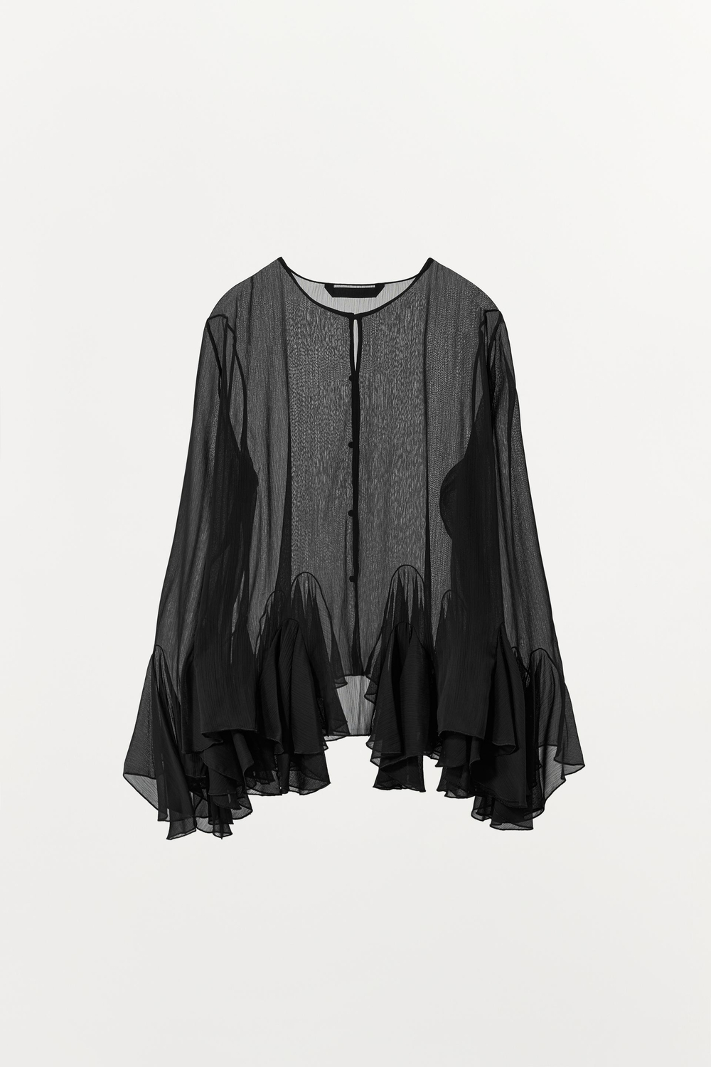 ZARA РУБАШКА ИЗ ЛЕГКОЙ ТКАНИ С ВОЛАНАМИ — ZW COLLECTION, ЧЕРНЫЙ