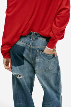 ZARA ДЖИНСЫ TRF BAGGY СО СРЕДНЕЙ ПОСАДКОЙ, ПОЯСОМ И РАЗРЕЗАМИ, МОРСКОЙ СИНИЙ