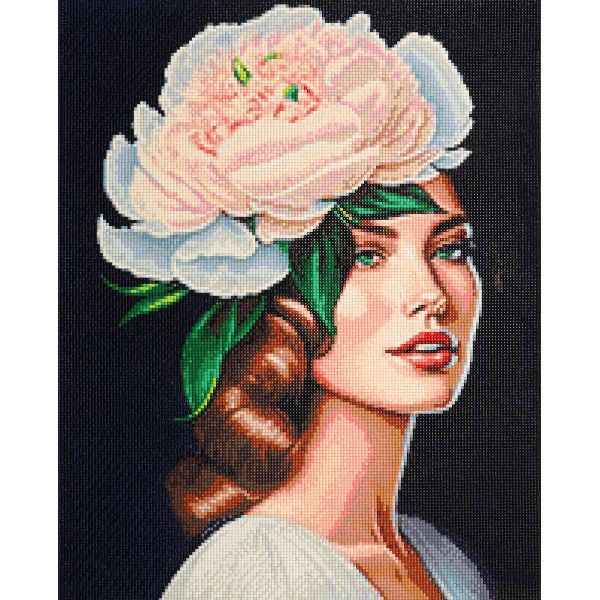 Алмазная (кристальная) мозаика Cristyle, Девушка с пионом, 40х50 см