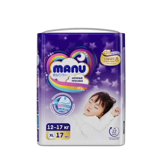 Трусики MANU ночные XL (12-17 кг) 17 шт.