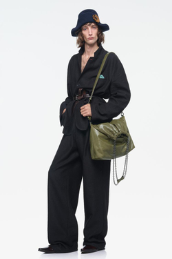 ZARA X JOHN GALLIANO БОЛЬШАЯ КОЖАНАЯ СУМКА TRI-CHIC — LIMITED EDITION, ЗЕЛЕНЫЙ ХАКИ