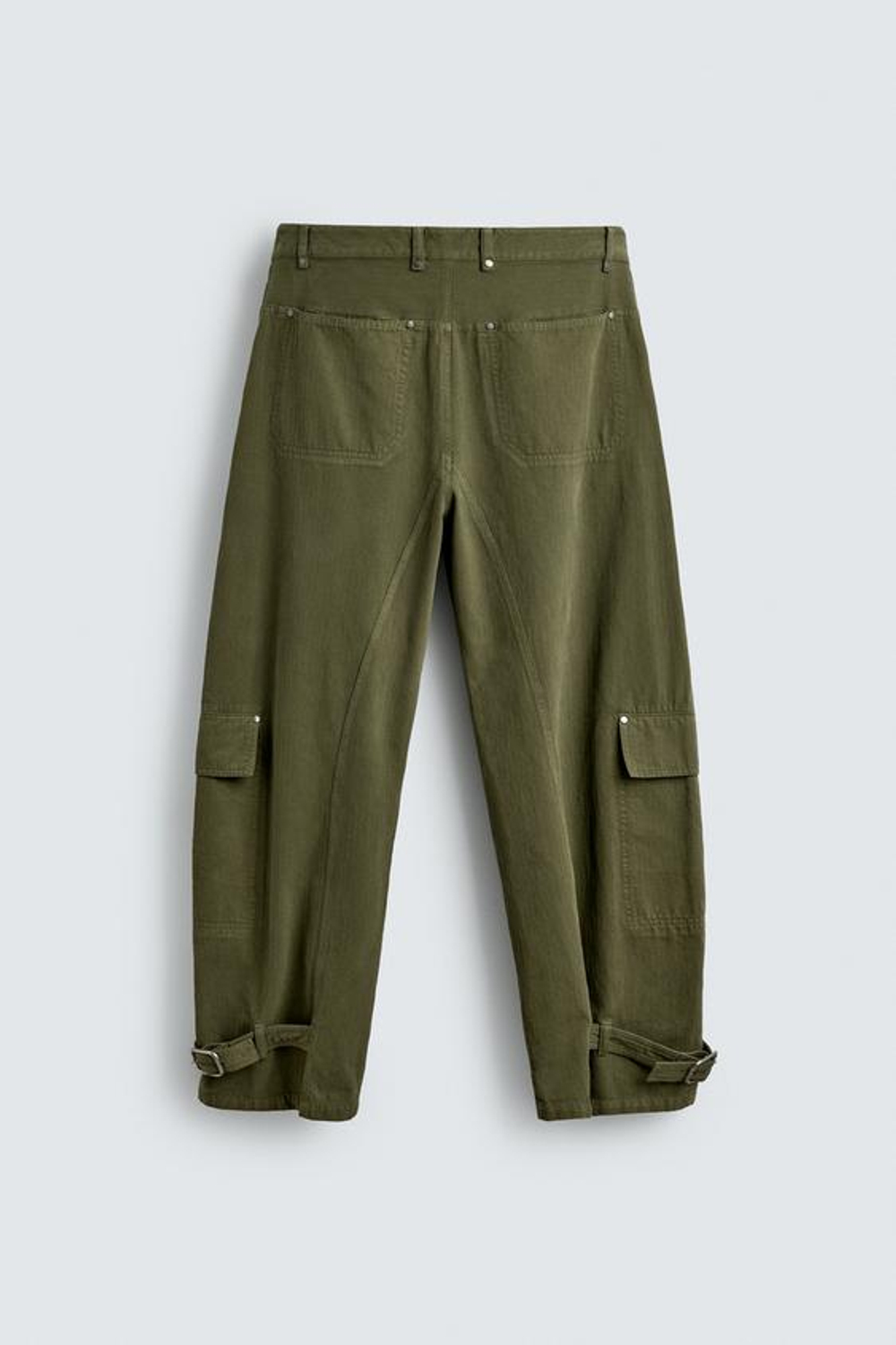 ZARA БРЮКИ КАРГО С ХЛЯСТИКАМИ НА ШТАНИНАХ, ЗЕЛЕНЫЙ