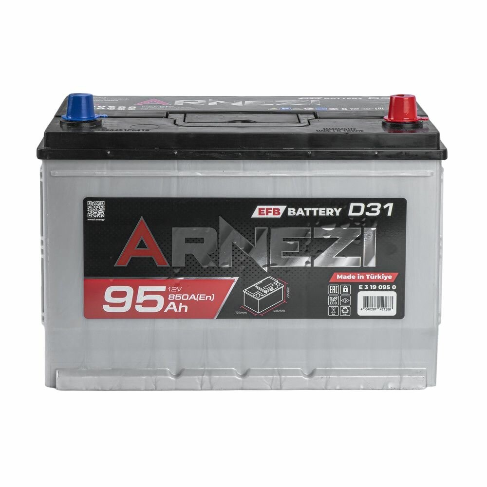 Аккумулятор ENRUN JIS EFB Start-Stop 95 А/ч обратный R+ 303x175x225 D31 EN 900 А