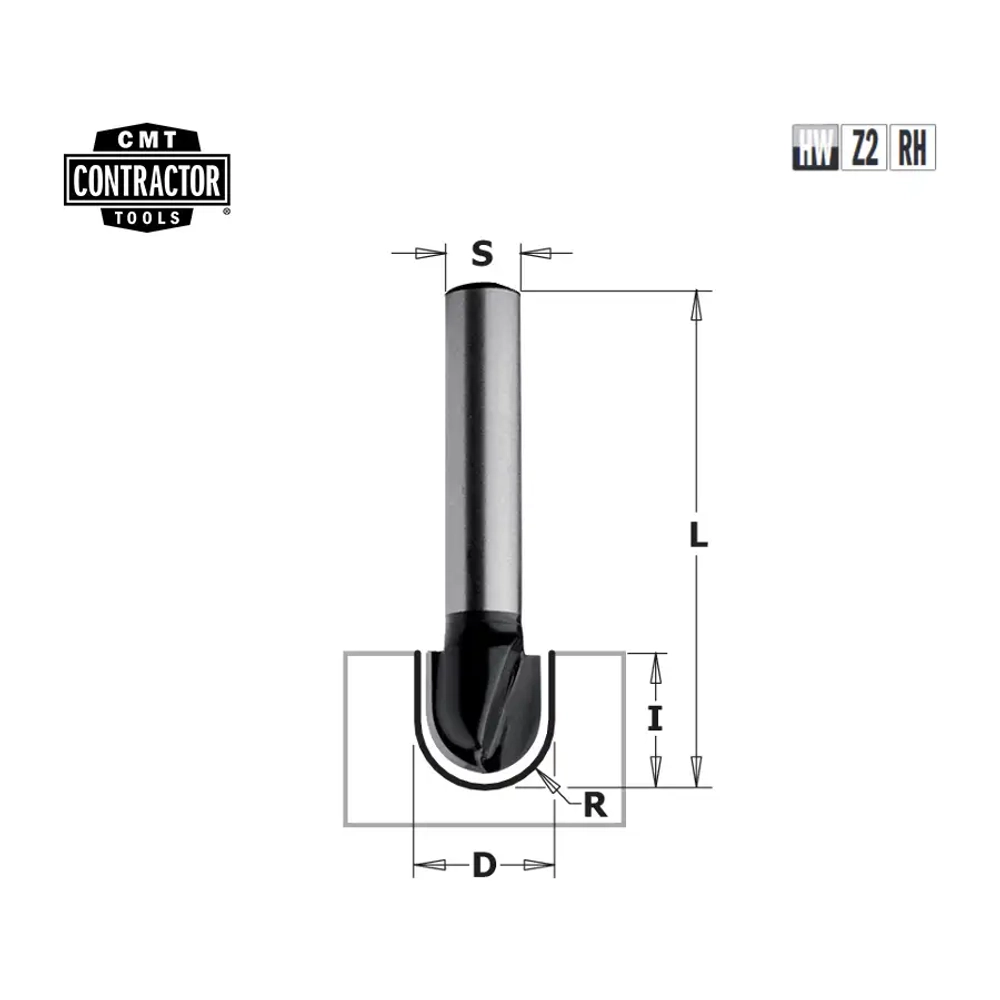 Фреза концевая -contractor пазовая радиусная R=3 монолитная S=8 D=6x12,7 CMT K914-060