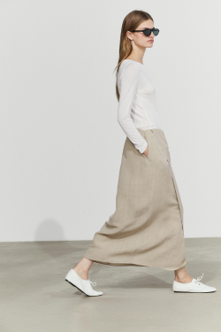 Massimo Dutti Двухслойная юбка миди - STUDIO, светлый хаки