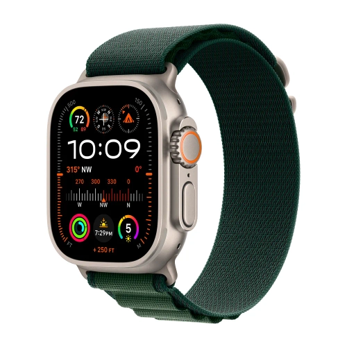 Умные часы Apple Watch Ultra 2 (2024) GPS + Cellular, 49mm, Natural Titanium Case with Dark Green Alpine Loop S, (Темно-зеленый)