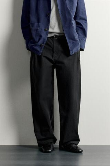 ZARA БРЮКИ STRAIGHT FIT С БОКОВЫМИ СКЛАДКАМИ, АНТРАЦИТОВО-СЕРЫЙ