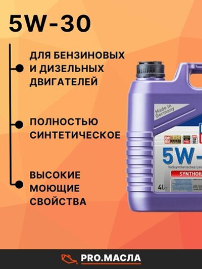 Масло моторное LIQUI MOLY Synthoil High Tech C3 5W-30 синтетическое 4 л  20958 / 9076