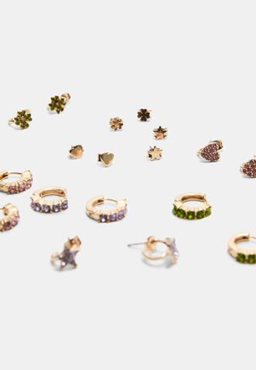 STRADIVARIUS Набор из 9 пар блестящих сережек, золотой