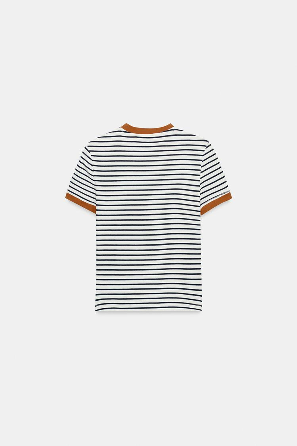 ZARA ФУТБОЛКА В ПОЛОСКУ С КОРОТКИМ РУКАВОМ, ЭКРЮ/ТЕМНО-СИНИЙ