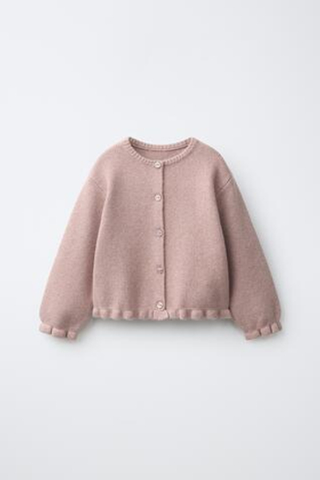 ZARA КАРДИГАН С ОБОРКАМИ, РОЗОВЫЙ МЕЛАНЖ