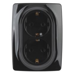 Розетка ЭРА Серия 12 12-2106-06 двойная с заземлением 2X2P+E Schuko 16A-250В IP20 чёрный | Эра 12