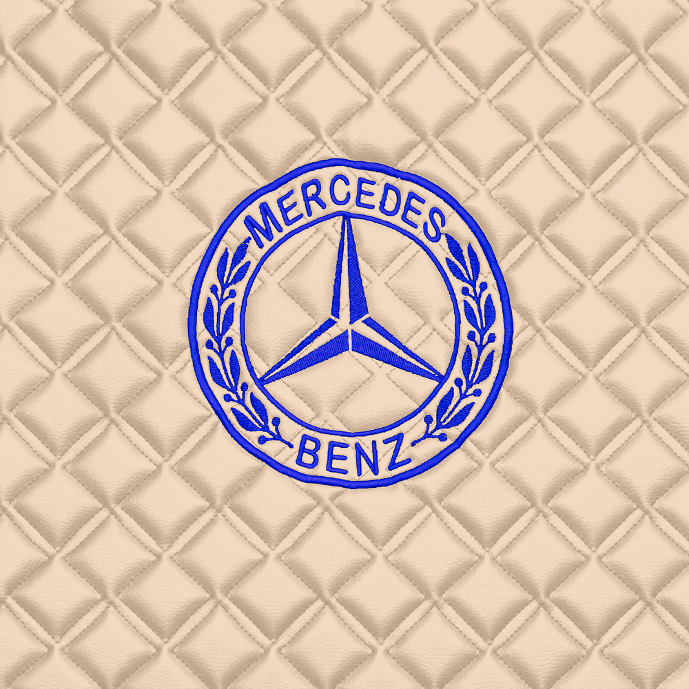 Ковры MERCEDES Actros MP3 (автомат) с шахтой (экокожа, бежевый, бежевый кант, синяя вышивка)
