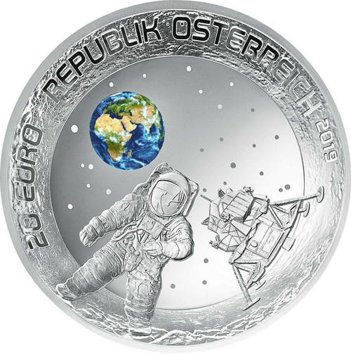 Австрия 2019, 20 евро, серебро. 50-летие высадки на Луну