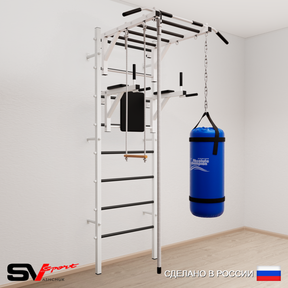Шведская стенка Sv Sport 5462 (Турник рукоход/Брусья/Канат/Трапеция/Цепь/Мешок 22кг)