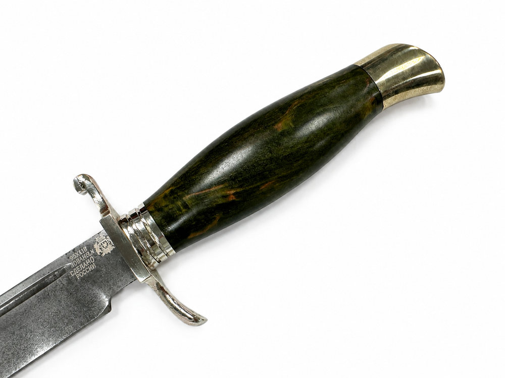 Финка НКВД-4, Сталь Bohler К340 пескоструйка, стабилизированная карельская береза, зеленая