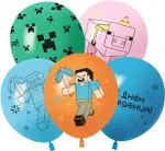 Шар (12''/30 см) С Днем Рождения! Пиксельный Герой, Ассорти, пастель, 2 ст, 25 шт.