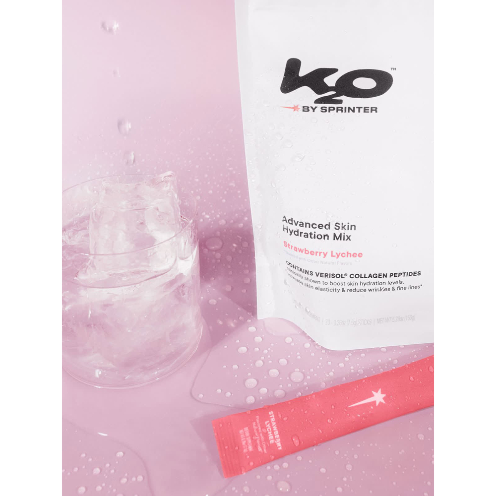 k2o by Sprinter, смесь для улучшенного увлажнения кожи, клубника и личи, 20 стиков по 7,5 г