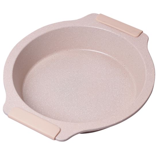Форма для запекания круглая Kamille KM 6028 (35х32х6 см.) из углеродистой стали, голубой и бежевый мрамор