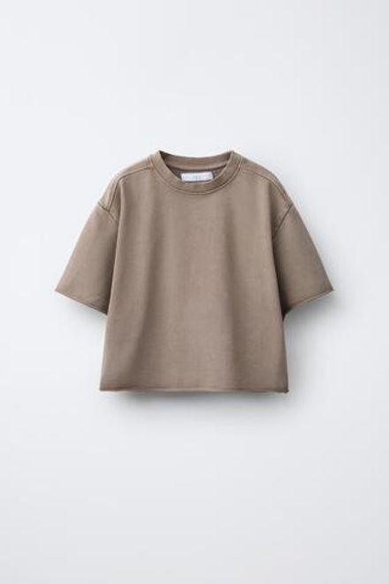 ZARA ФУТБОЛКА С ЭФФЕКТОМ ПОТЕРТОСТИ, СЕРОАТО-КОРИЧНЕВЫЙ