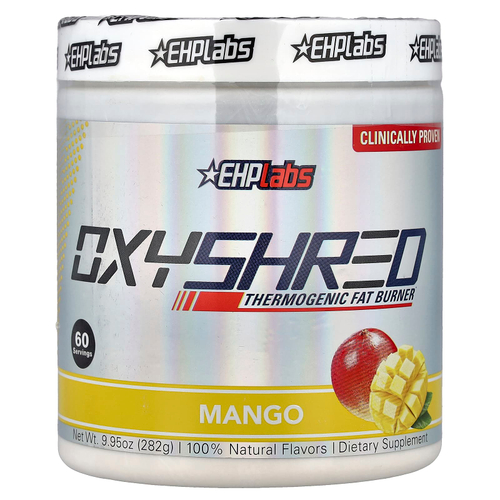 EHPlabs, OxyShred, термогенный жиросжигатель, со вкусом манго, 282 г (9,95 унции)