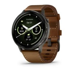Смарт-часы Garmin Venu 4 (45 мм) сланцевый с черным силиконовым ремешком и коричневым кожаным ремешком
