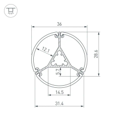 Профиль ROUND-D36-360-2500 ANOD BLACK (Arlight, Алюминий) 050250