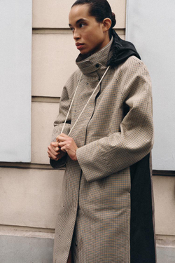ZARA ДЛИННЫЙ ТРЕНЧ В КЛЕТКУ — ZW COLLECTION, КОРИЧНЕВЫЙ/БЕЛЫЙ
