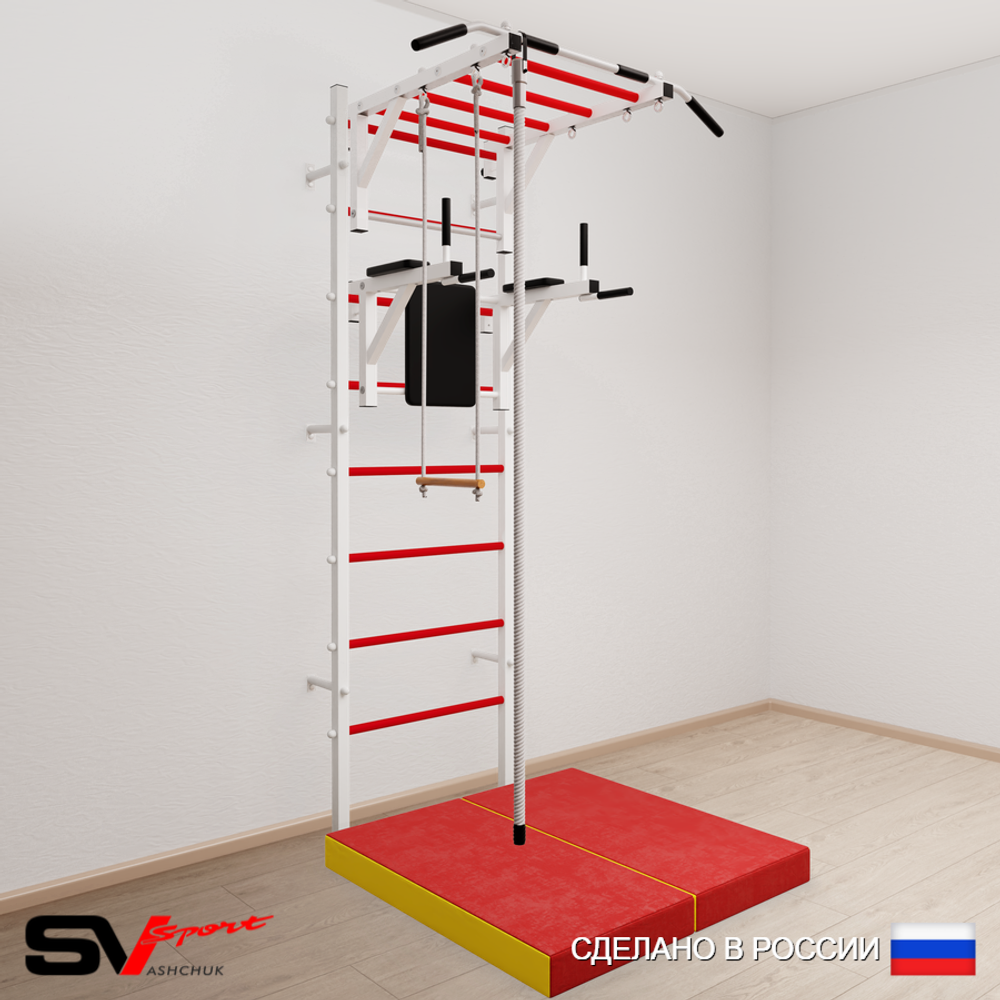 Шведская стенка Sv Sport усиленная 6464 (Турник рукоход/Брусья/Канат/Трапеция/Мат 1м)