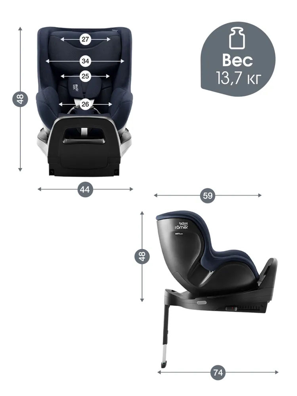 Автокресло 0+/1 Britax Roemer DUALFIX PRO Style Night Blue, с рождения до 19 кг, (40 до 105 см), синий