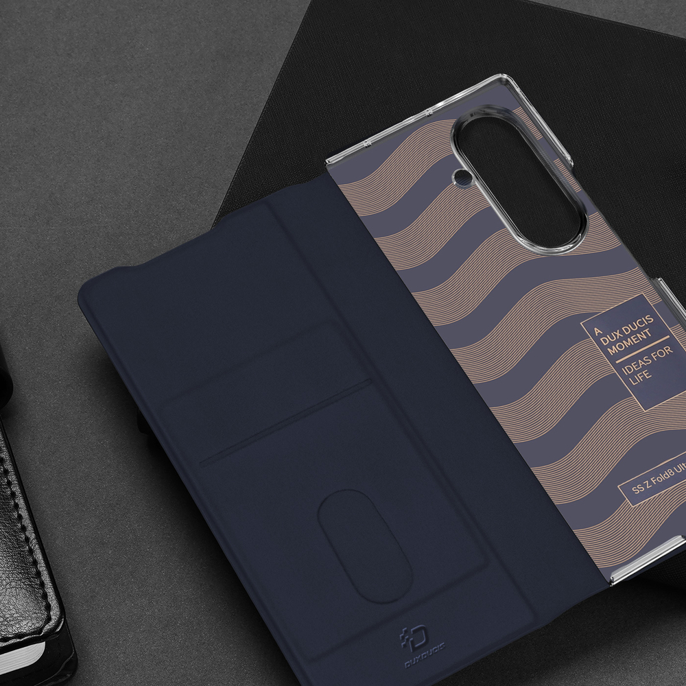 Чехол из кожи синего цвета для Samsung Galaxy Z Fold 8 Ultra, поддержка беспроводной зарядки, серия Bril Series Case (Magnetic Version) от Dux Ducis