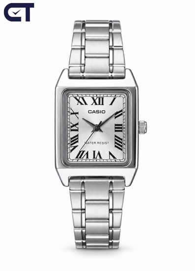 CASIO LTP-V007D-7B CASIO Collection женские наручные часы — белый циферблат, прямоугольный корпус и стальной браслет