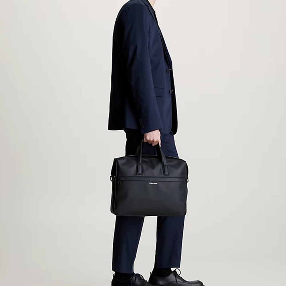 CALVIN KLEIN Polyurethane Portable One Shoulder Crossbody Laptop Bag Men"s Black Pebble