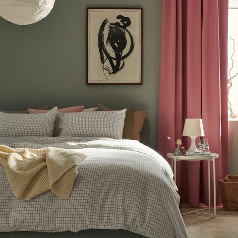 Комплект постельного белья IKEA AKERFIBBLA (ОКЕРФИББЛА), Односпальный, Белый в клетку, 150x200, 50x80 см