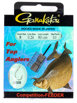 Крючки с поводком Gamakatsu BOOKLET FEEDER STR 2030B разм. 08-0.24мм 80см 10шт.