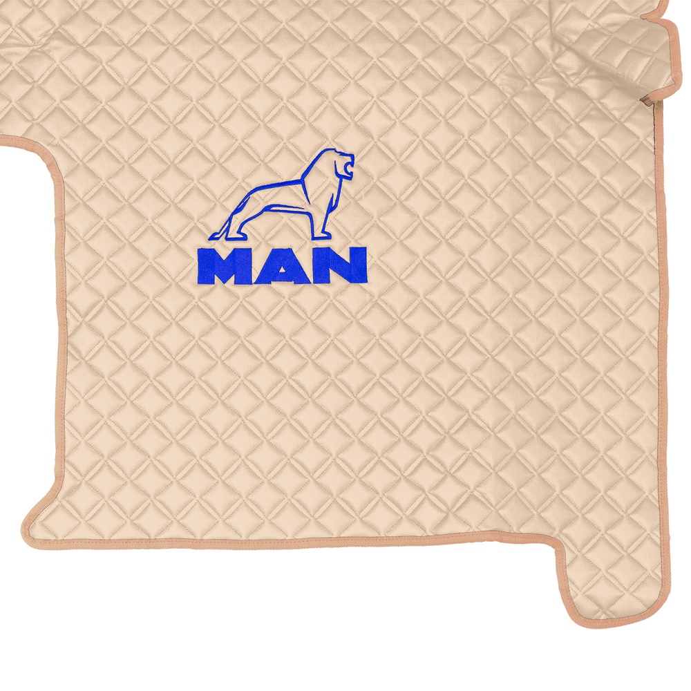 Ковры MAN TGX с 2-мя ящиками (механика)  (экокожа, бежевый, бежевый кант, синяя вышивка)