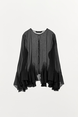 ZARA РУБАШКА ИЗ ЛЕГКОЙ ТКАНИ С ВОЛАНАМИ — ZW COLLECTION, ЧЕРНЫЙ