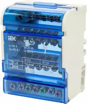 Кросс модуль 4x 7 IEK на DIN-рейку 3L+PEN